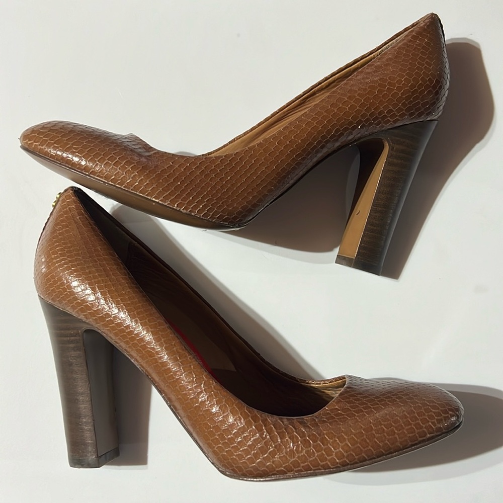 Coach Snakeskin Cognac Pumps